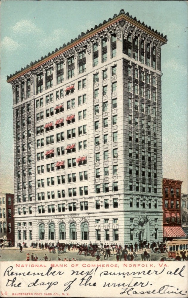 Norfolk Virginia National Bank of Commerce mailed 1909 UDB vintage postcard