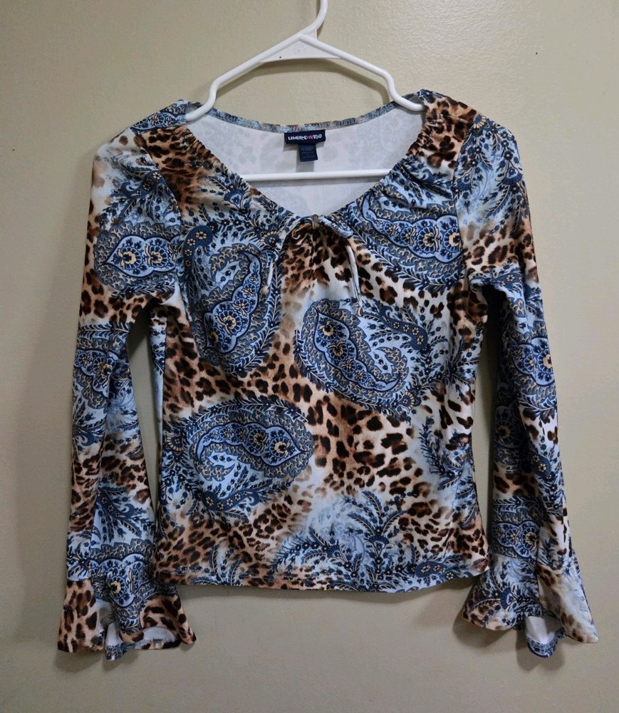 Limited Too Girls Size Large Long Sleeve Top. Flared Sleeves, Tie Neckline