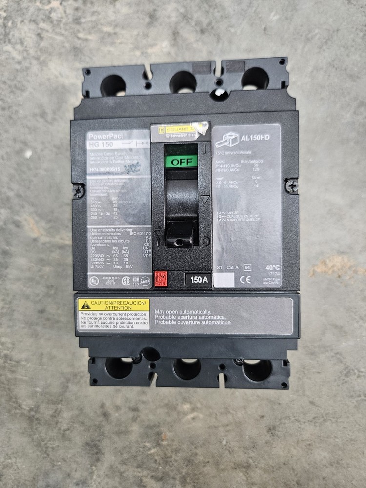 SQUARE D PowerPact HG150 HGL36000S15 CIRCUIT BREAKER 150 AMP