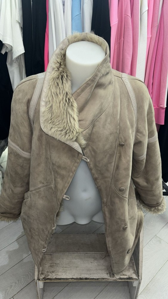 Used Shearling Sheepskin Coat Woman Beige Size 50 LLD291