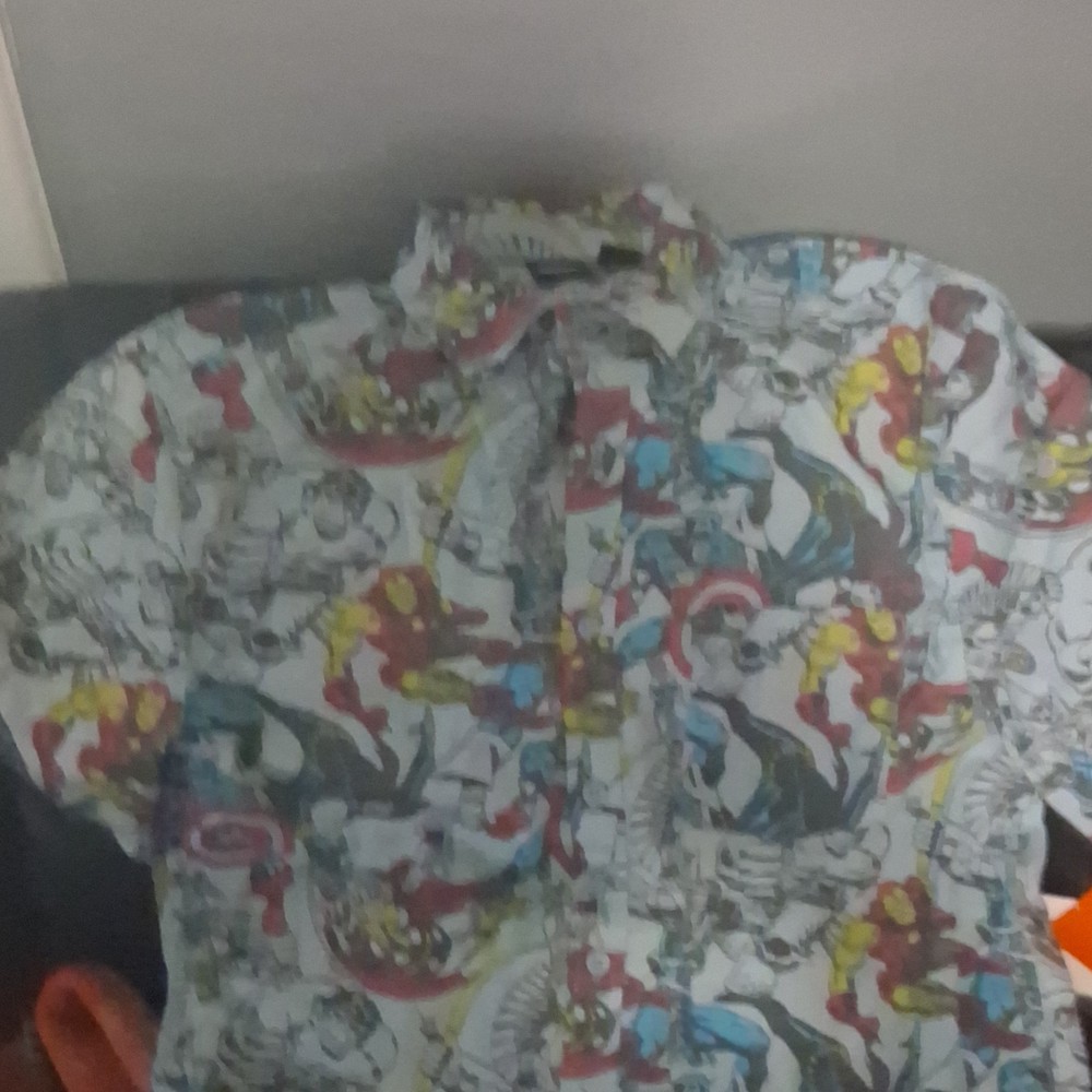 Marvel Men's Multicolor Comic Button-Up Shirt Iron Man Thor Captain America