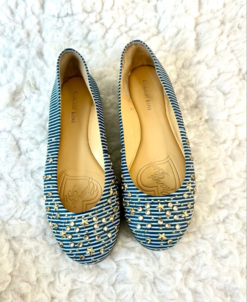 Gianni Bini stars and stripes blue and white striped ballet flats women size 8M