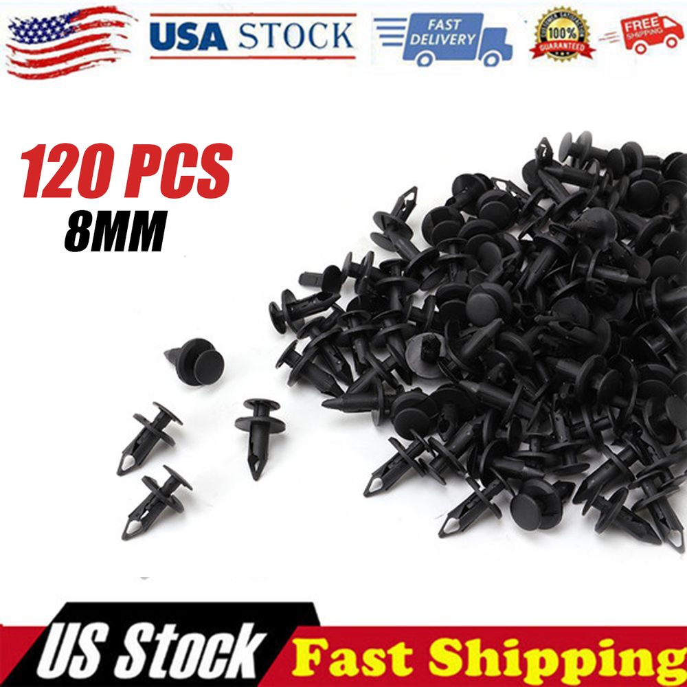 120x 8mm Bumper Clips Auto Car Hole Retainer Rivets Fastener Fender Push Pin