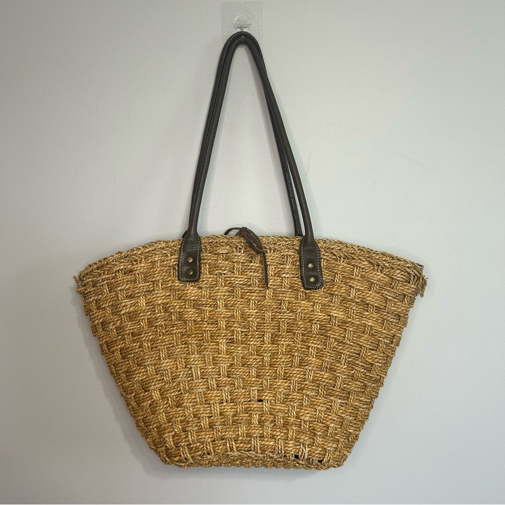 J Crew Large Woven Sea Grass Tote Bag in Tan Beige