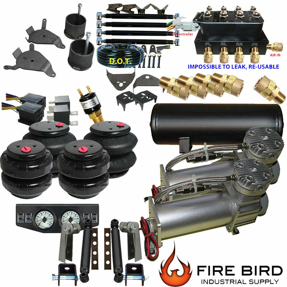 S10/S15 Air Suspension Kit Dual 480's 3-Gal Tank 4-LINK  Shock Kit