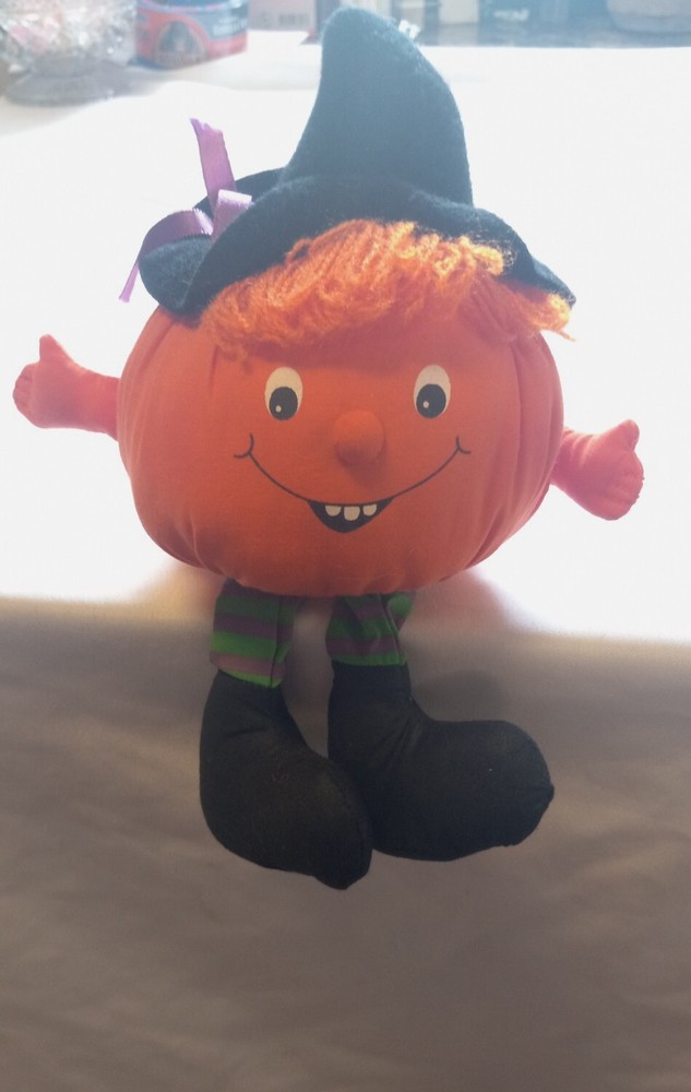 Vintage 1982 Hallmark Halloween Pumpkin Bean Bag Plush, Decoration Cute