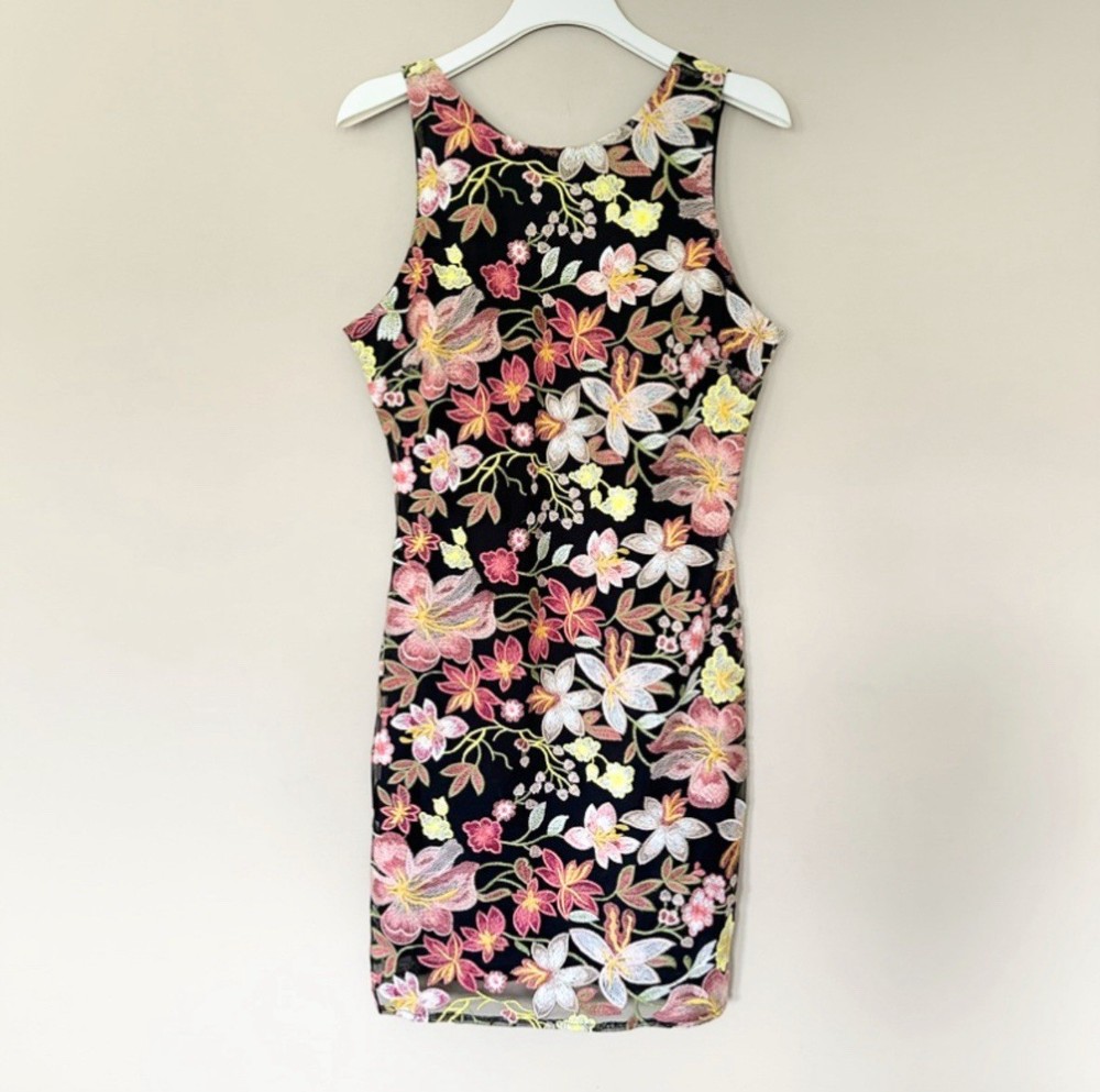 Sam Edelman $158 Women 10 Embroidered Floral Dress Fairy Garden Black Multi Colo