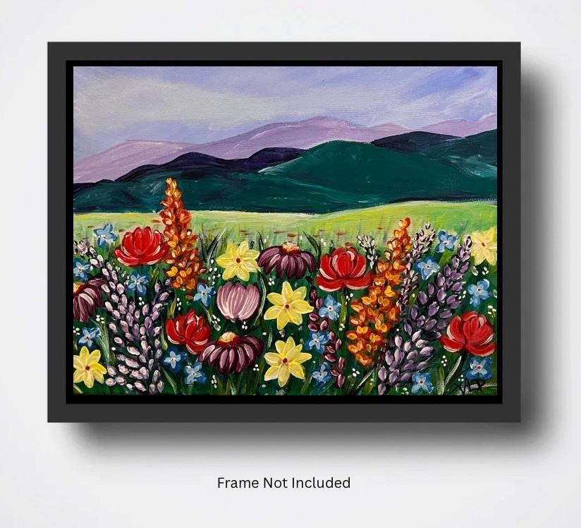 Impressionist Flower Field  Floral Landscape Acrylic 14x11” Canvas VLP Original
