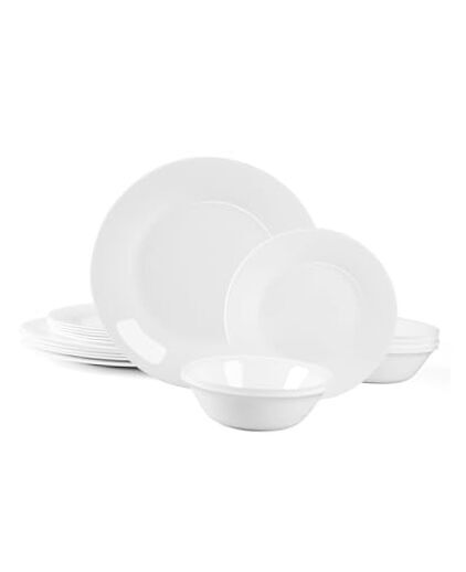 Dinnerware Sets for 6, 18 Pieces Opal Glass Plates and Bowls Set, Dishwasher