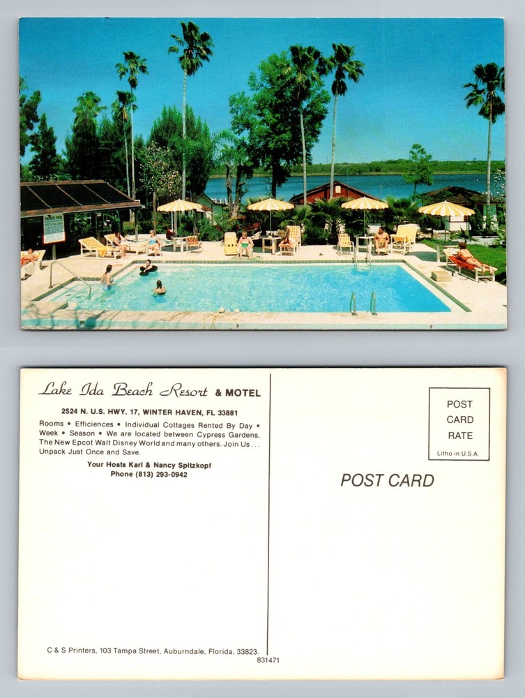 Winter Haven, FL-Florida, Lake Ida Beach Resort Motel Poolside Vintage Postcard