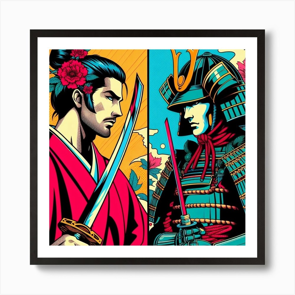 Samurai Culture, Pop Art 2 Art Prin Framed Wall Art Poster Canvas Print Picture