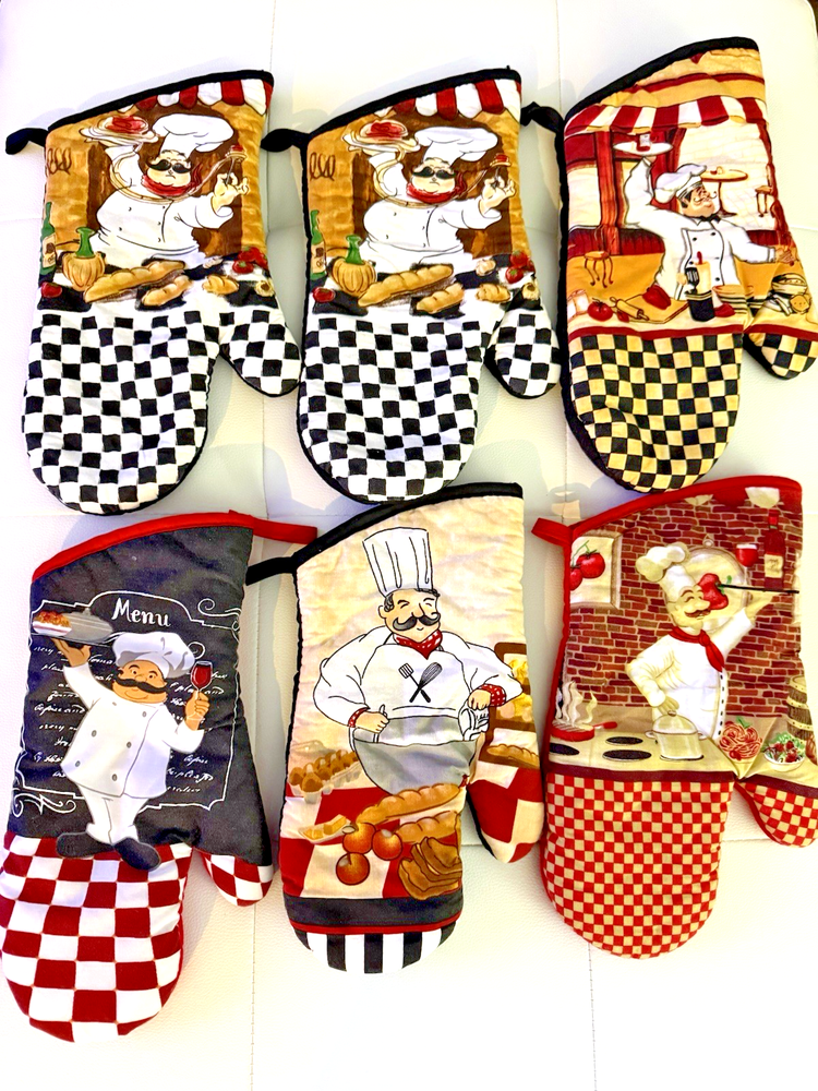 14-Piece Printed Kitchen Oven Mitt & Hot Pad Set in Chef Design