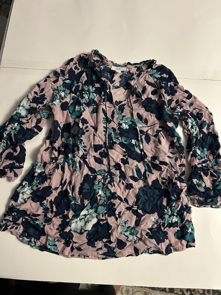 J. Jill XS Floral Chiffon Rayon Ruffle V-Neck Long Sleeve Pullover Blouse