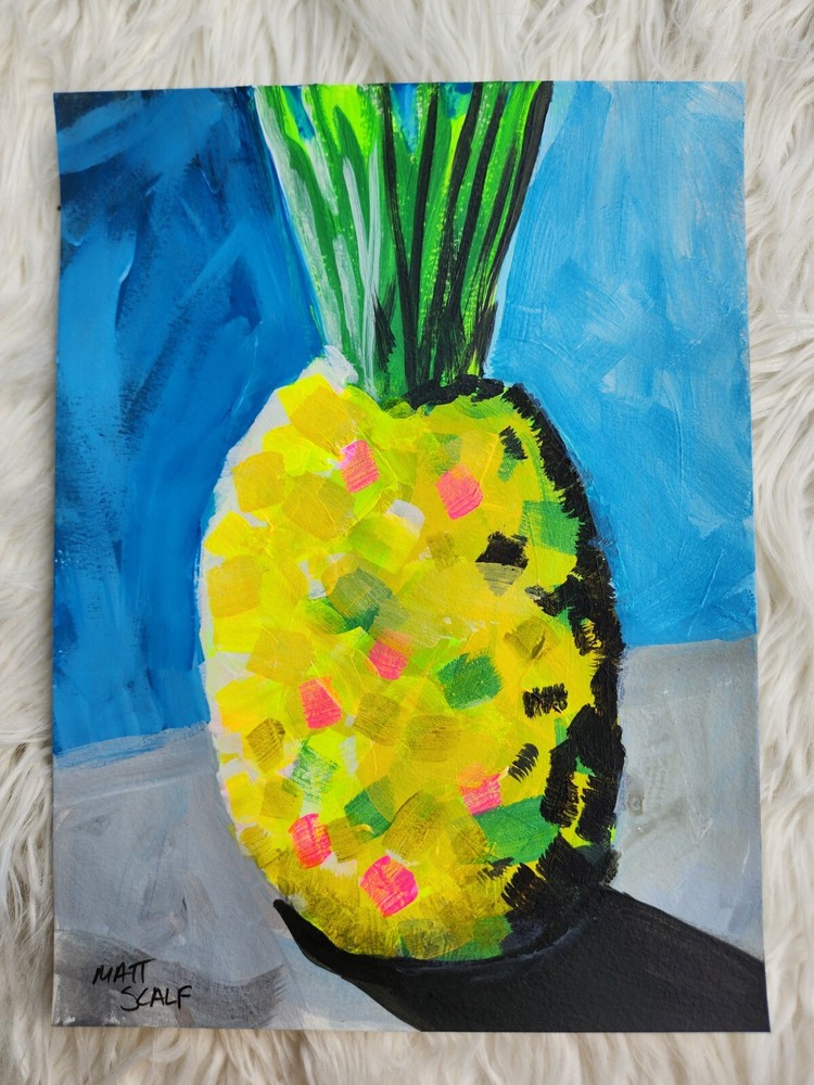 Matt Scalf Abstract Pineapple Modern Beach Tropical Fruit 9x12 ORIGINAL PAINTING