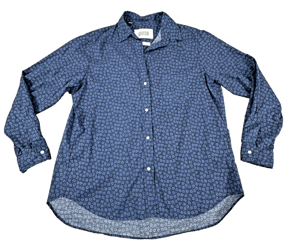 Grayson The Hero Women's Blouse Size L Large Blue Floral Button Up Shirt Cotton