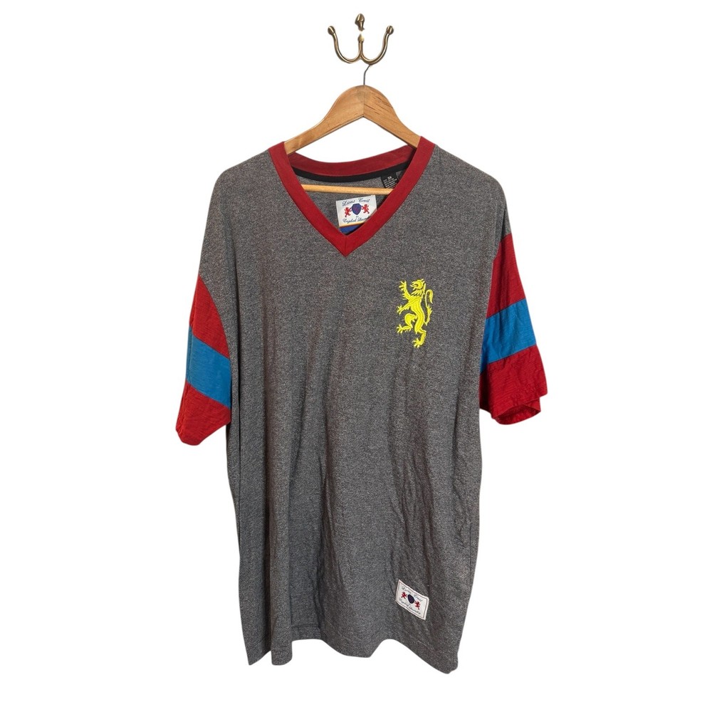 Lions Crest English Laundry V-Neck T-Shirt Mens 3XL Heather Gray Red Blue
