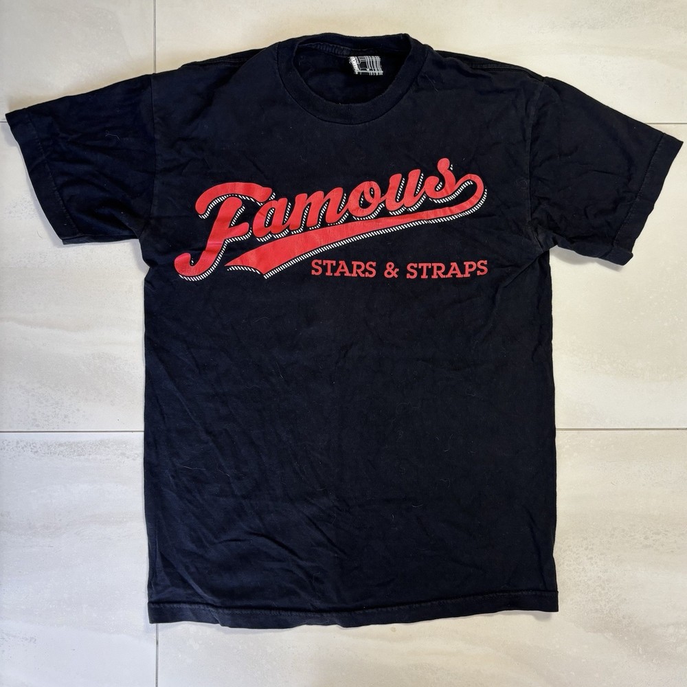 Famous Stars & Straps Script Logo T Shirt Black Red Medium Y2K