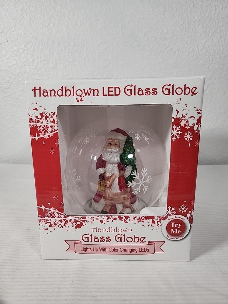 Vtg KMart Handblown LED Glass Globe Santa Claus - Color Changing - Working