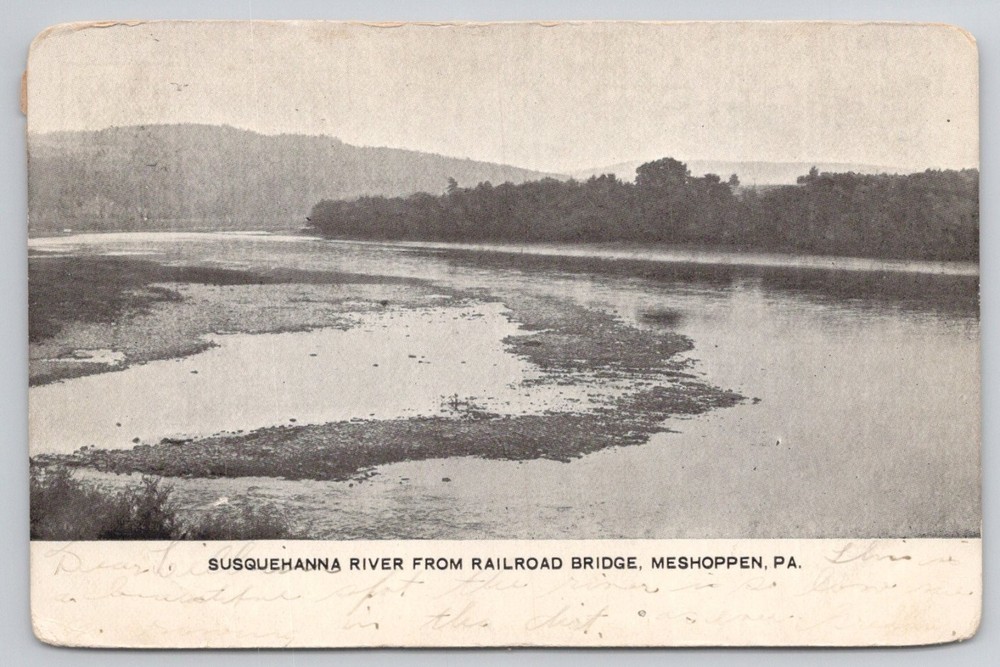 Susquehanna River Meshoppen PA Railroad Bridge 1908 Postcard