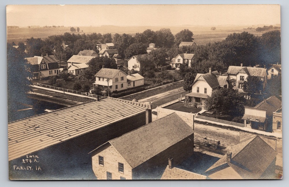 Birdseye View of Town Farley Iowa IA Millinery c1910 Real Photo RPPC