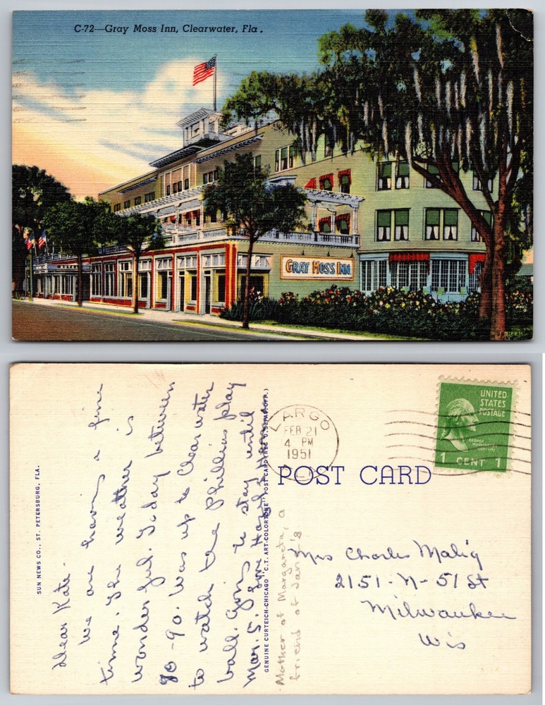 Gray Moss Inn Clearwater Florida Postcard