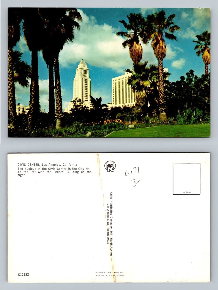 Los Angeles, CA-California, Civic Center City Hall Scene Post Vintage Postcard