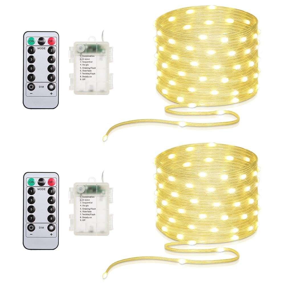 16.5ft Battery Operated LED Fairy String Lights 2 Pack with 50 Warm White Lights