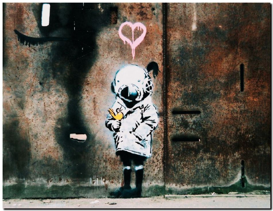 BANKSY STREET ART *FRAMED* CANVAS PRINT Think Tank girl 18x12