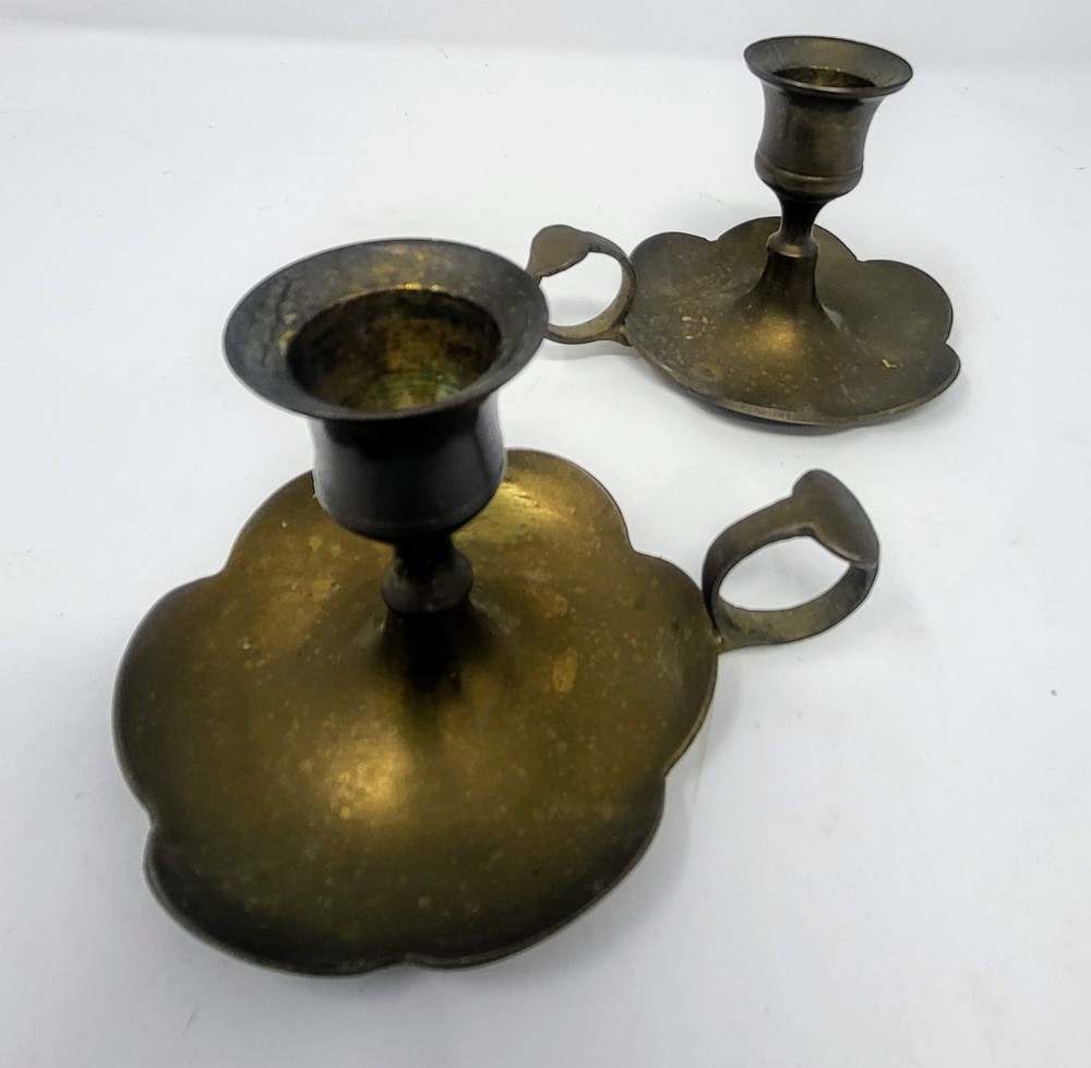 Pair of vintage French small brass candle holders / candle plates / French décor