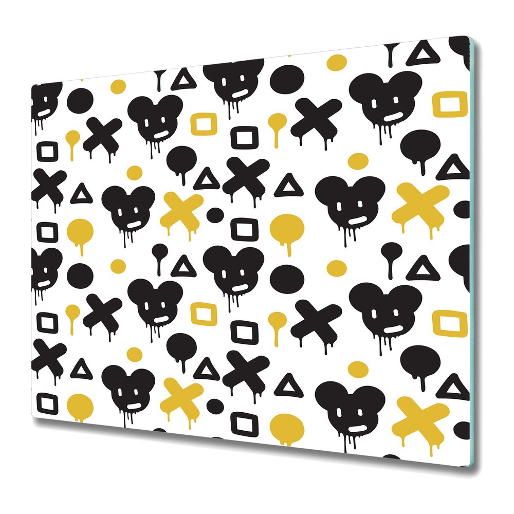 Glass Worktop Kitchen Chopping Board Graffiti black and yellow 60x52