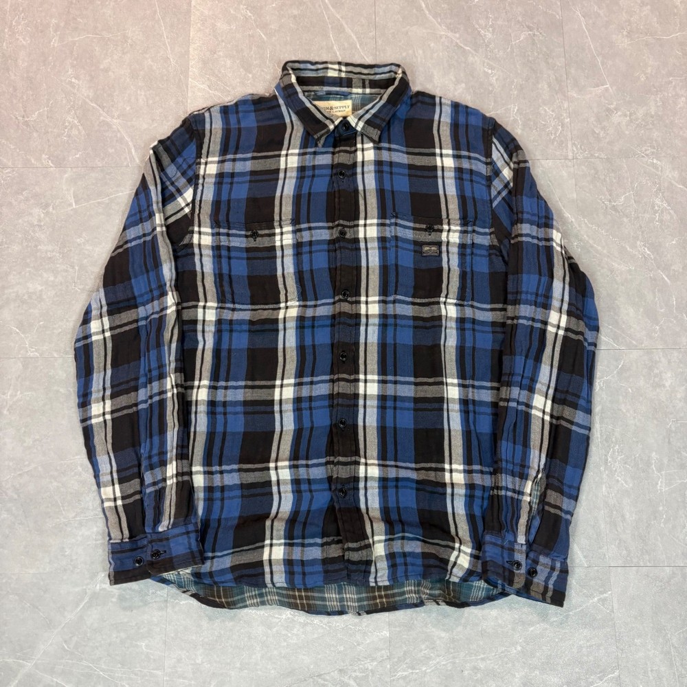 Denim & Supply Ralph Lauren Mens XXL Blue Black Plaid Flannel Button Down Shirt