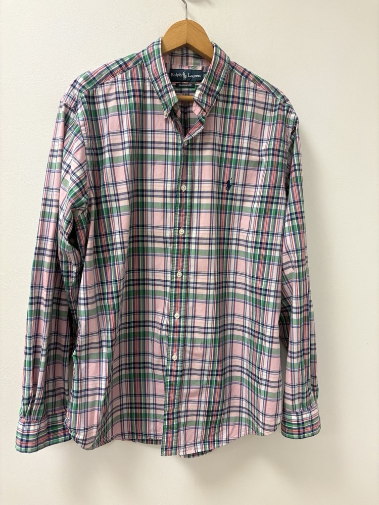 Polo Ralph Lauren Shirt Mens Sz XL Pink Madras Plaid Long Sleeve Button Down