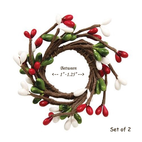 Set of 2 - RED GREEN WHITE Pip Berry Candle rings 1