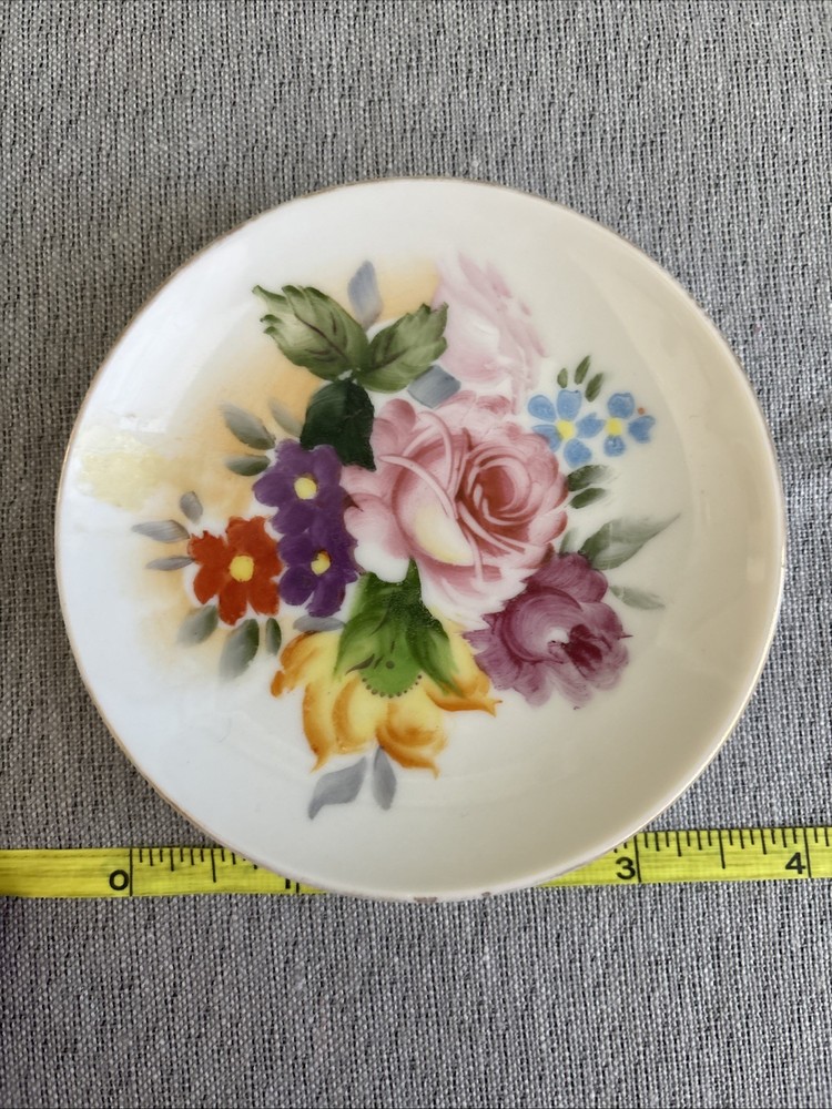 Hand Painted 4 Inch Floral Design Jewelry Trinket Dish Made In Japan