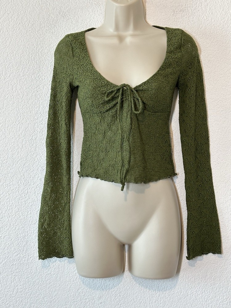 Y2K Kimchi Blue Quinn Green Lace Flare Sleeve Empire Waist Whimsigoth Boho Grung