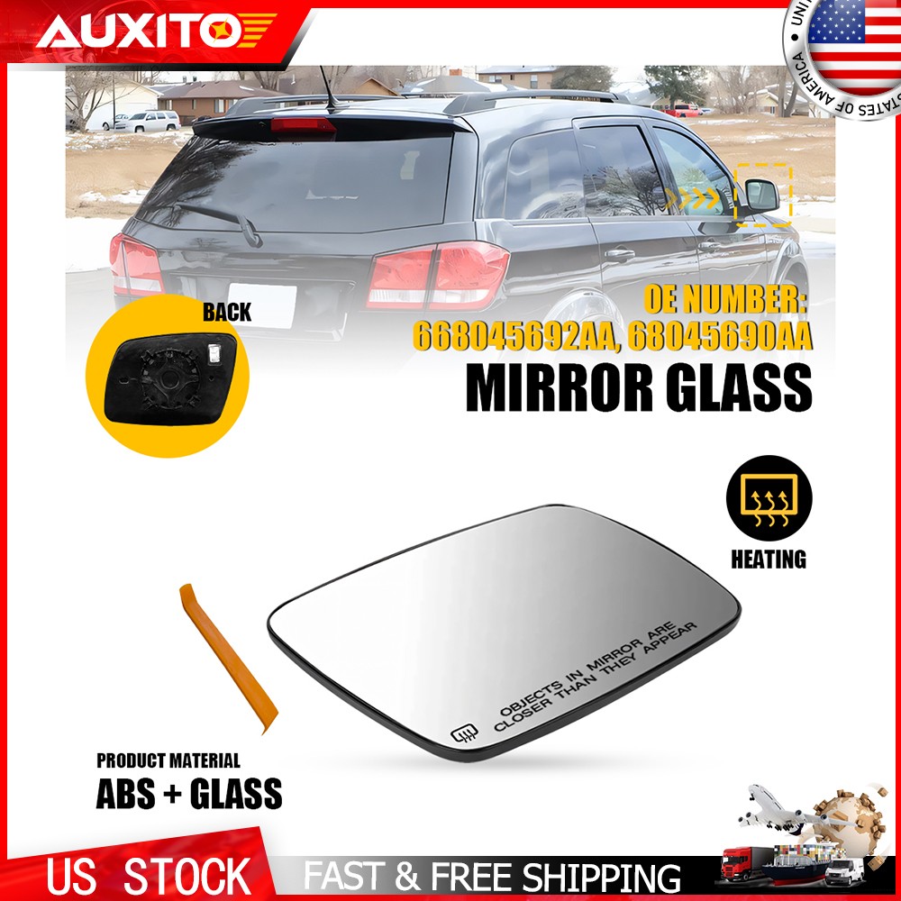 For 2009-2020 Dodge Journey Passenger Side Heated Mirror Glass W/ Backing Plate