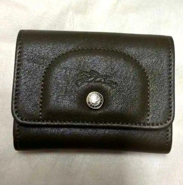 RARE Longchamp Women Wallet Moss Green Leather Card Case Limited Edition From JP