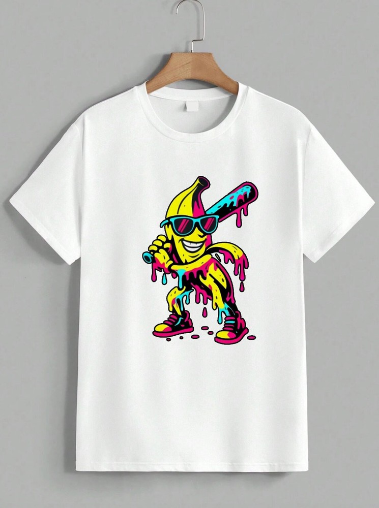 Funny Banana Baseball Drip T-Shirt Cool Graphic Pop Art Sports Tee Shirt Unisex