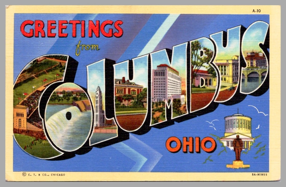 Greetings From Columbus Ohio Large Letter Linen 1935 Vintage Postcard