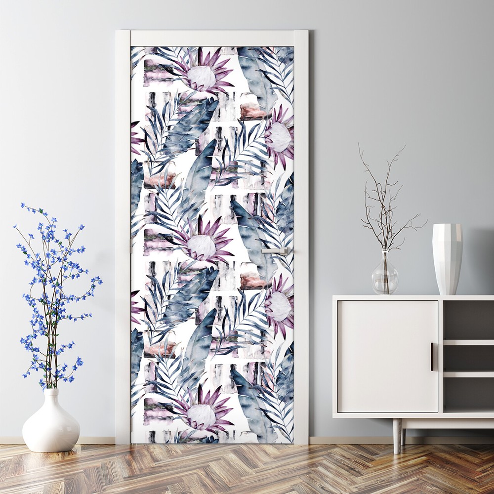Marble Flowers plumeria print summer marble aquarelle retro Door Decal