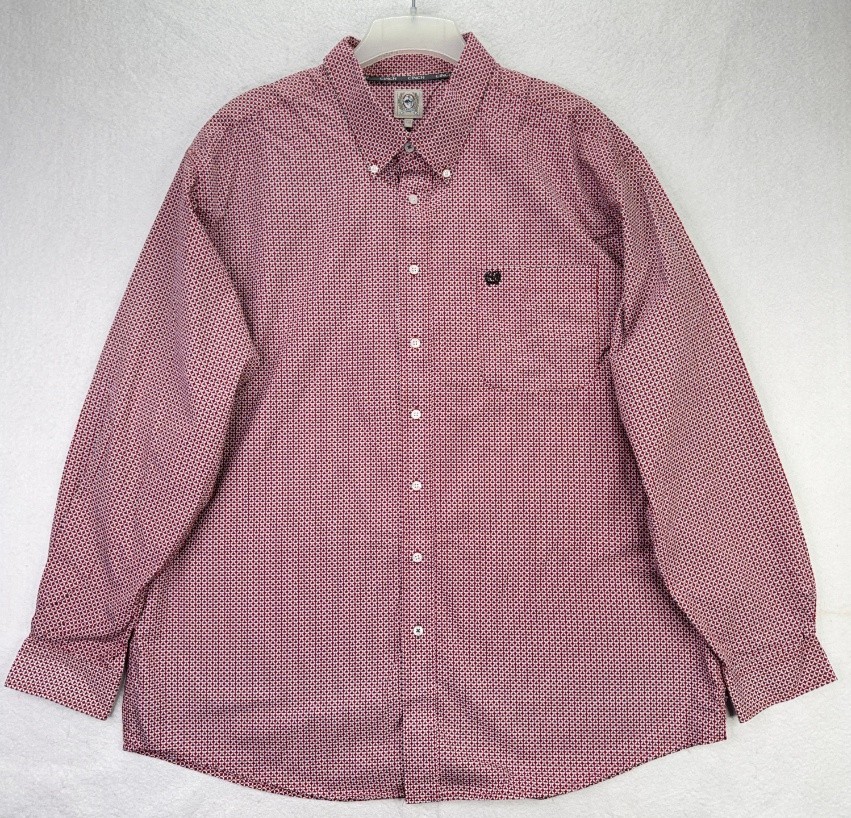 Cinch Men's 2XL Shirt Red Geometric Print Long Sleeve Western Button-Down Cotton