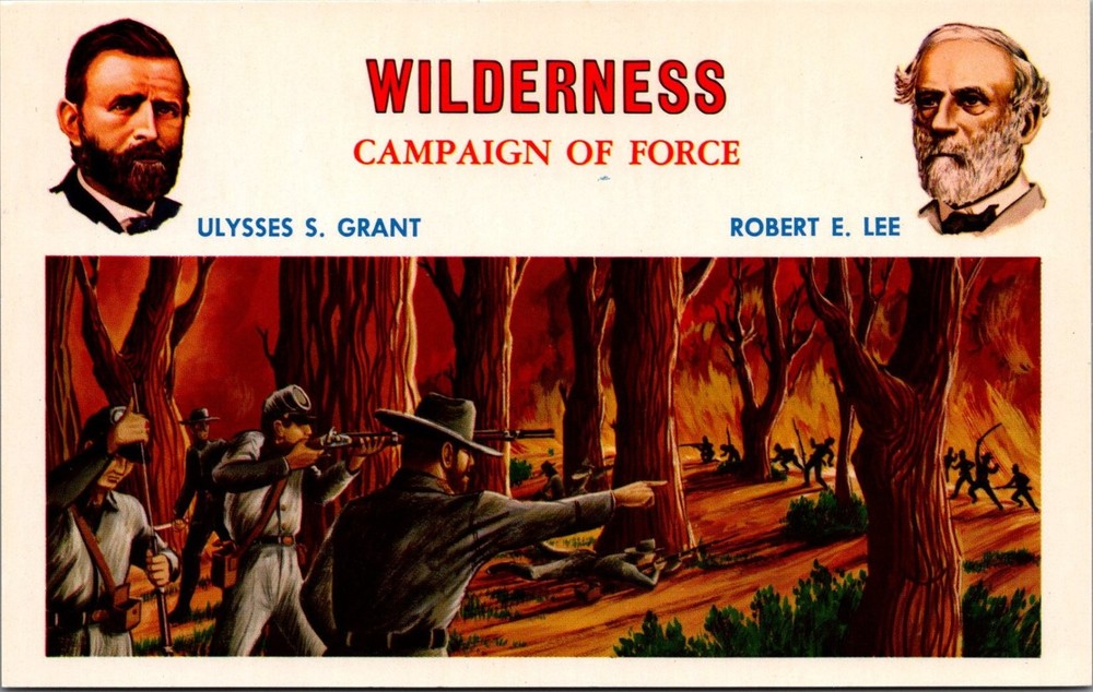 Civil War Wilderness Campaign Postcard U.S. Grant Robert E. Lee Scenic Art