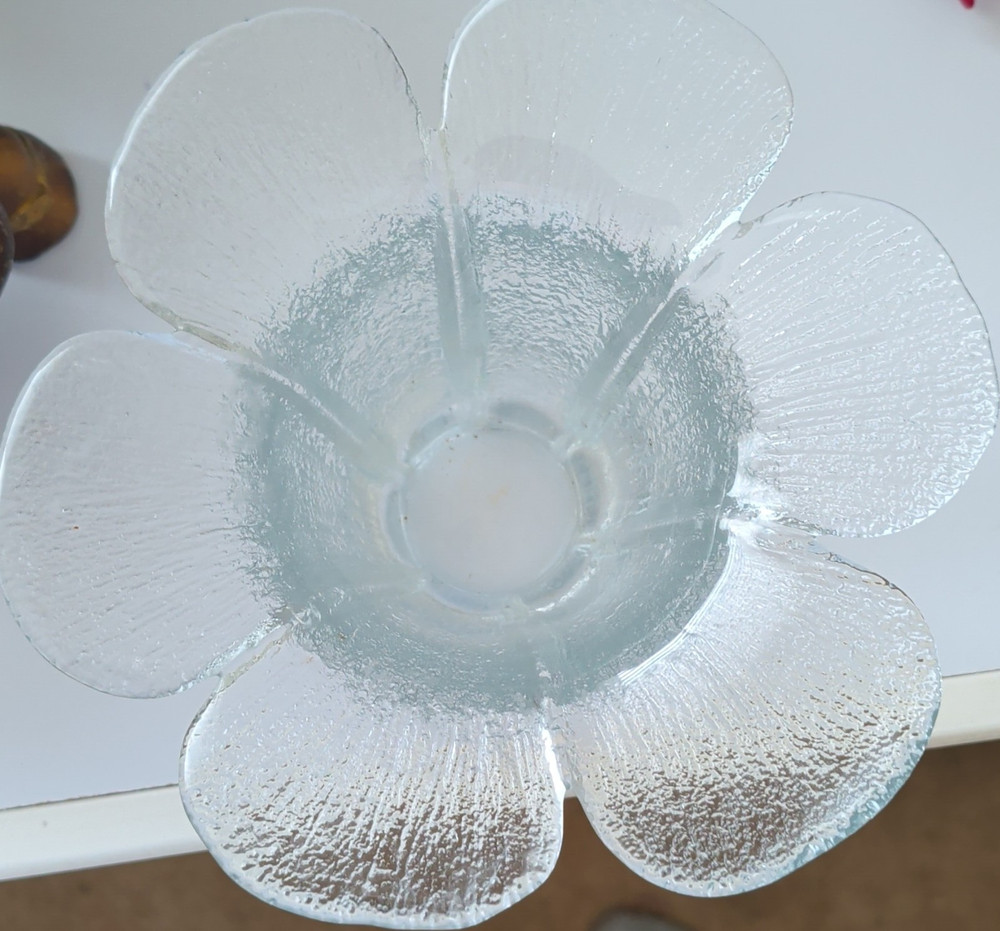 Clear Textured Glass Flower Vase - Floral Pattern, Clear Glass