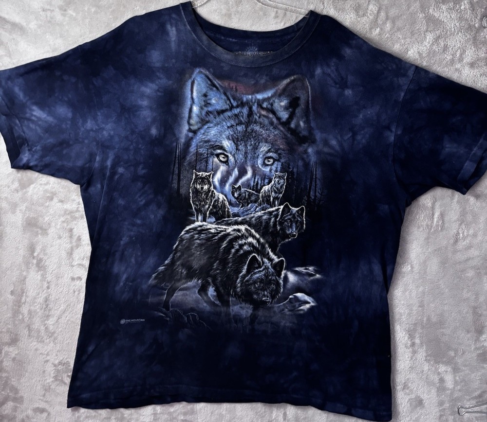 The Mountain Wolf Tie Dye T Shirt Blue Nature Wildlife Graphic Mens XL