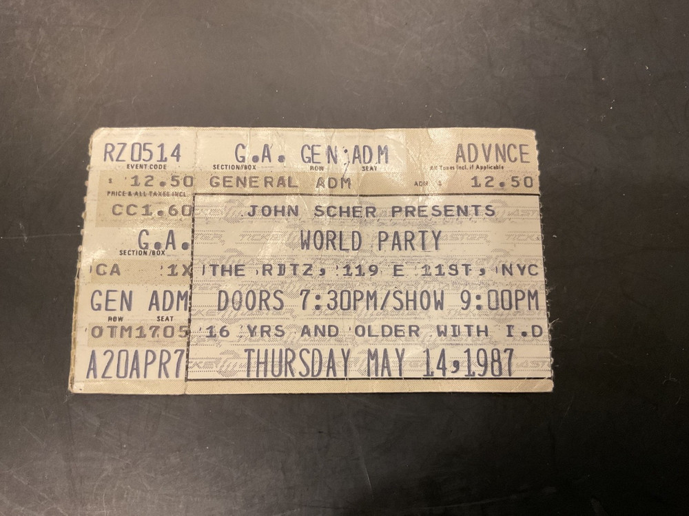 World Party Concert Ticket Stub May 14 1987 New York City The Ritz