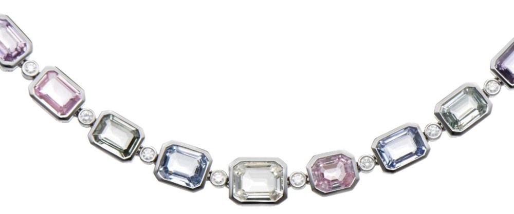 45.93Ct Diamond & Aaa Multi Color Sapphire 18Kt White Gold Bezel Tennis Necklace