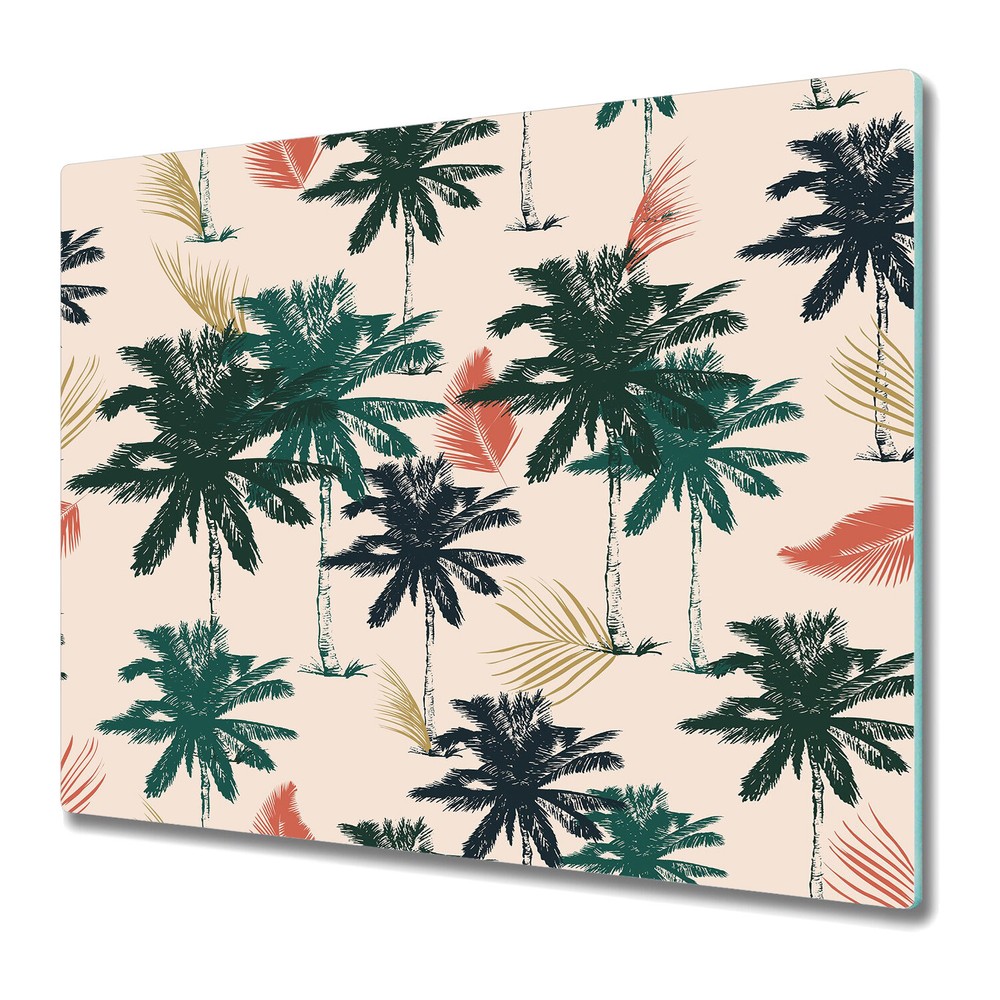 Serving Chopping Board Glass Cover Tropical palms green and pink 60x52