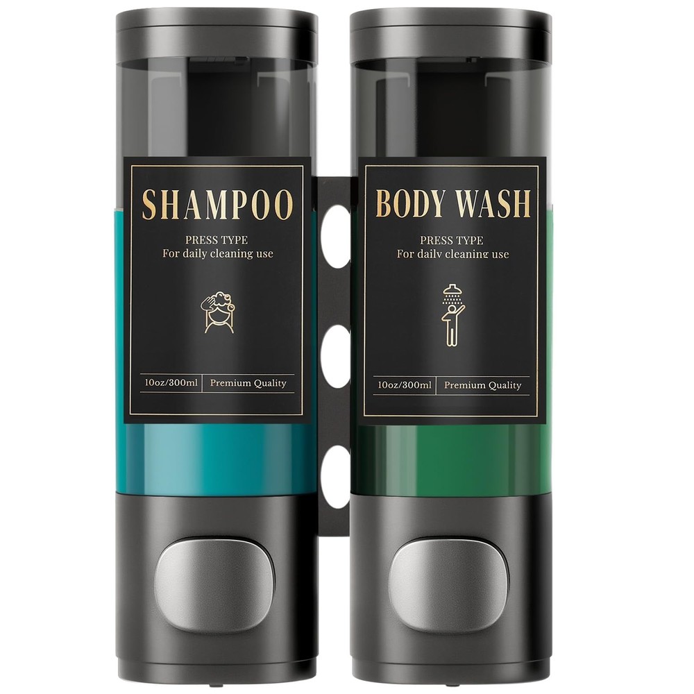Shampoo and Conditioner Dispenser, No Drill Wall Mounted Shower Soap Dispense...