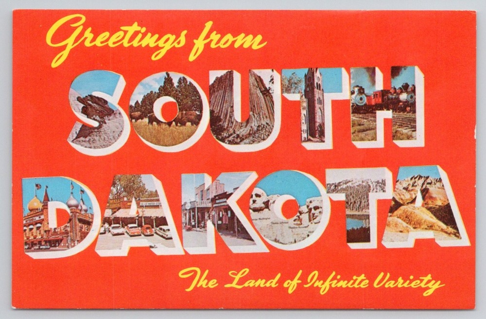 Greetings from South Dakota Large Letter Multi-View Chrome Postcard