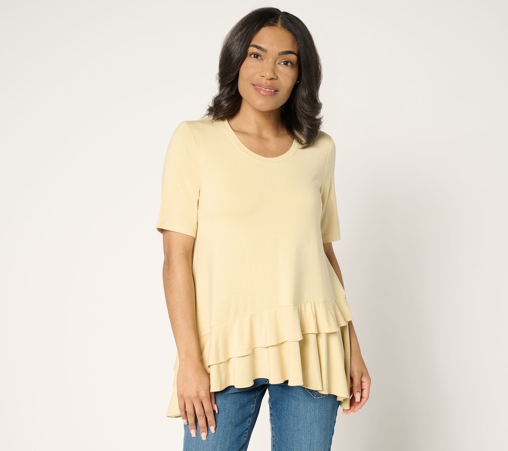 LOGO by Lori Goldstein Women's Top Sz 2XS (XXS) Rayon 230 Knit Yellow A693725